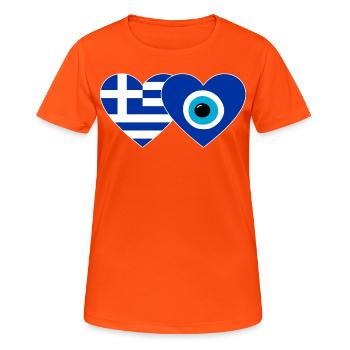 Greece Nazar Bead Flag Heart - Women's Breathable T-Shirt - neon orange - Front - AI Model Female 172 dark (172cm)