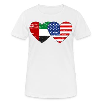 Émirats arabes unis États-Unis Drapeau Coeur - T-shirt respirant Femme - blanc - Devant - AI Model Female 172 dark (172cm)