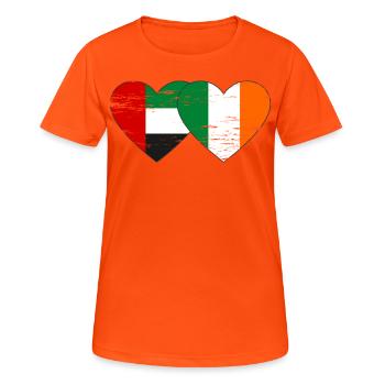 United Arab Emirates Ireland Flag Heart - Women's Breathable T-Shirt - neon orange - Front - AI Model Female 172 dark (172cm)