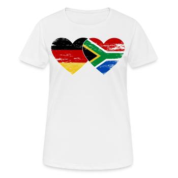 Allemagne Afrique du Sud Drapeau Mains Coeur Forme Utilisé - T-shirt respirant Femme - blanc - Devant - AI Model Female 172 dark (172cm)