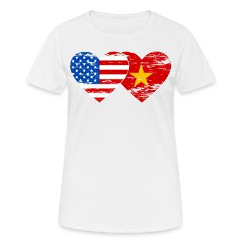USA Vietnam Flagge Herz used - Frauen T-Shirt atmungsaktiv - Weiß - Vorne - AI Model Female 172 dark (172cm)