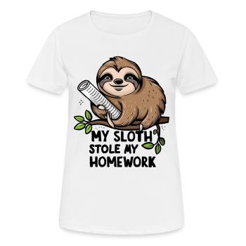 Mon paresseux m’a volé mes devoirs - T-shirt respirant Femme - blanc - Devant - AI Model Female 172 dark (172cm)