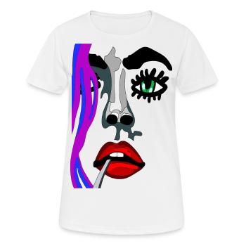 Model Gesicht mit rotem Mund und grünem Auge - Frauen T-Shirt atmungsaktiv - Weiß - Vorne - AI Model Female 172 dark (172cm)