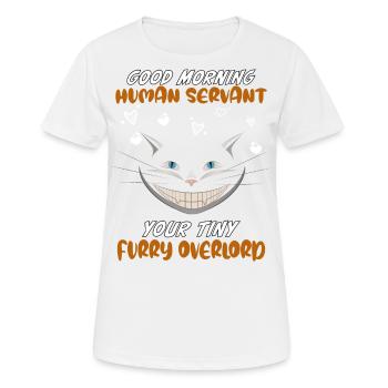 Bonjour, drôle de chat serviteur humain - T-shirt respirant Femme - blanc - Devant - AI Model Female 172 dark (172cm)
