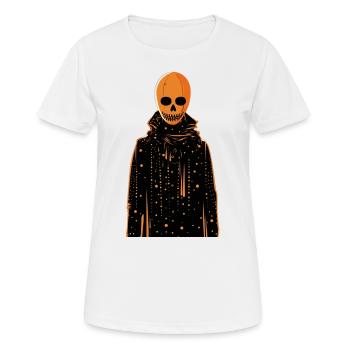 Ein orangefarbenes Skelett in einem Mantel - Frauen T-Shirt atmungsaktiv - Weiß - Vorne - AI Model Female 172 dark (172cm)