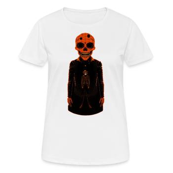 Un squelette orange portant un manteau. Figurine Huamn - T-shirt respirant Femme - blanc - Devant - AI Model Female 172 dark (172cm)