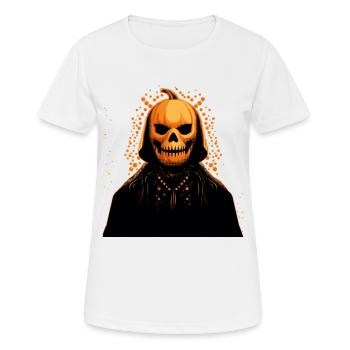 Kürbiskopf-Bösewicht mit Umhang. Halloween - Frauen T-Shirt atmungsaktiv - Weiß - Vorne - AI Model Female 172 dark (172cm)