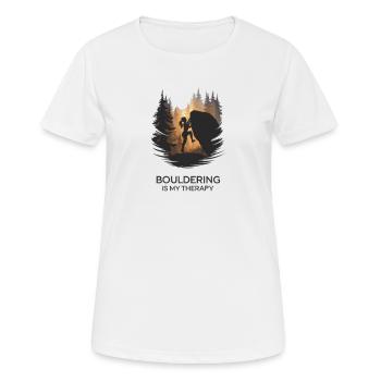 Bouldering is My Therapy – Climbing in Nature - Women's Breathable T-Shirt - white - Front - AI Model Female 172 dark (172cm)
