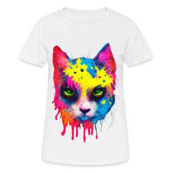 Cat Neon Colors Paint Splatter Colorful - Women's Breathable T-Shirt - white - Front - AI Model Female 172 dark (172cm)