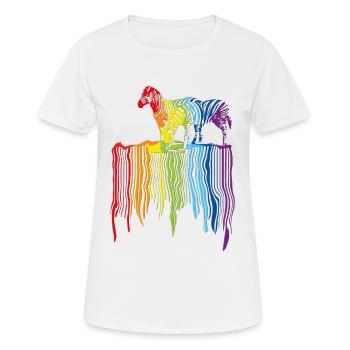 two zebras on a striped rainbow - Women's Breathable T-Shirt - white - Front - AI Model Female 172 dark (172cm)
