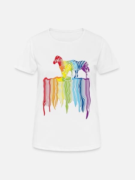 two zebras on a striped rainbow - Women's Breathable T-Shirt - white