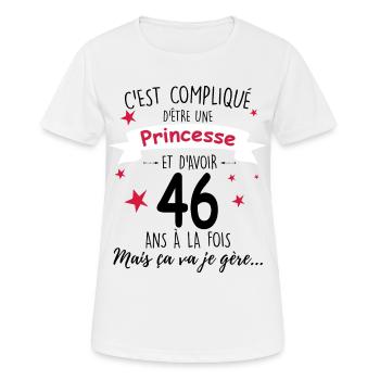 Bientôt Princesse De 46 ans Anniversaire - T-shirt respirant Femme - blanc - Devant - AI Model Female 172 dark (172cm)