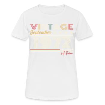 Jahrgang September 1972 September 1972 September - Frauen T-Shirt atmungsaktiv - Weiß - Vorne - AI Model Female 172 dark (172cm)