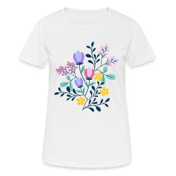 Rosa, lila und gelbe BLUMEN - Frauen T-Shirt atmungsaktiv - Weiß - Vorne - AI Model Female 172 dark (172cm)