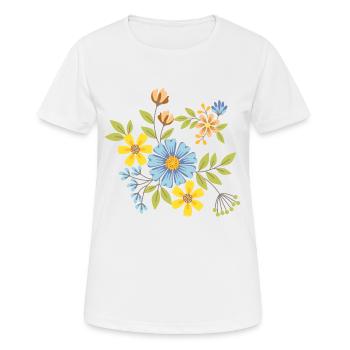 Blue Cream and Yellow FLOWERS - Women's Breathable T-Shirt - white - Front - AI Model Female 172 dark (172cm)