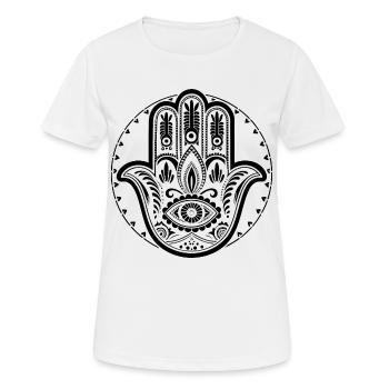 Hamsa - Hand der Fatima - Schutz und Segen - Frauen T-Shirt atmungsaktiv - Weiß - Vorne - AI Model Female 172 dark (172cm)