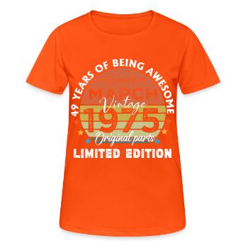 49 Jahre alt Baujahr 1975 Jahrgang März 1975 - Frauen T-Shirt atmungsaktiv - Neonorange - Vorne - AI Model Female 172 dark (172cm)