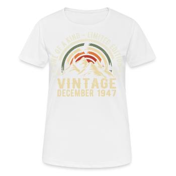 Dezember 1947 - Ausgezeichnet seit Dezember 1947 - Frauen T-Shirt atmungsaktiv - Weiß - Vorne - AI Model Female 172 dark (172cm)