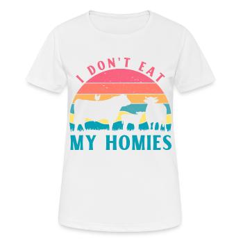 Je ne mange pas mes Hommies Vegan - T-shirt respirant Femme - blanc - Devant - AI Model Female 172 dark (172cm)