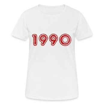 1990 - Frauen T-Shirt atmungsaktiv - Weiß - Vorne - AI Model Female 172 dark (172cm)