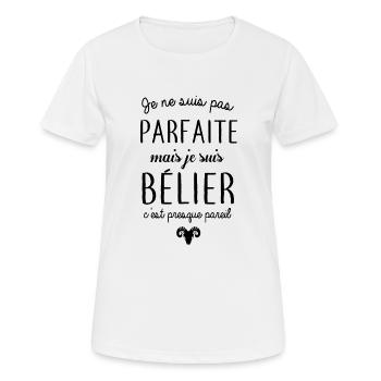 Je ne suis pas parfaite mais je suis bélier - T-shirt respirant Femme - blanc - Devant - AI Model Female 172 dark (172cm)