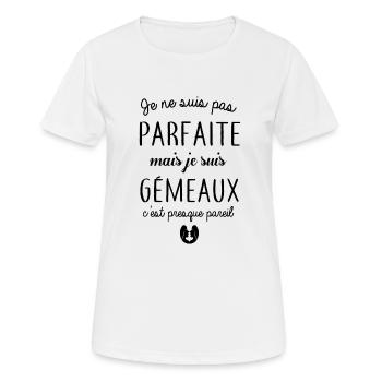 Je ne suis pas parfaite mais je suis gémeaux - T-shirt respirant Femme - blanc - Devant - AI Model Female 172 dark (172cm)