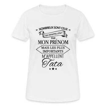 Prénom / Tata - T-shirt respirant Femme - blanc - Devant - AI Model Female 172 dark (172cm)