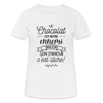 Le chocolat - notre ennemi - T-shirt respirant Femme - blanc - Devant - AI Model Female 172 dark (172cm)