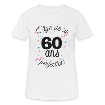 60 ans - T-shirt respirant Femme - blanc - Devant - AI Model Female 172 dark (172cm)