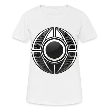 Minimalistisches kreisförmiges Pod-Design - Frauen T-Shirt atmungsaktiv - Weiß - Vorne - AI Model Female 172 dark (172cm)
