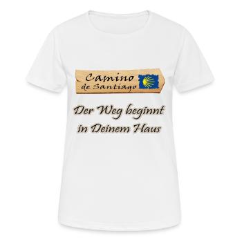 Jakobsweg - Frauen T-Shirt atmungsaktiv - Weiß - Vorne - AI Model Female 172 dark (172cm)