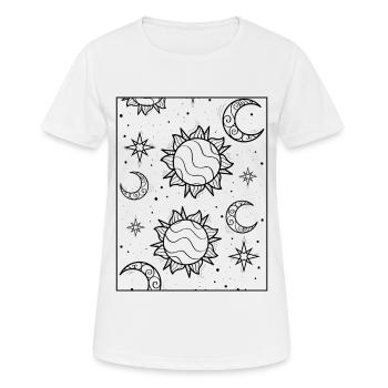 Bohemian Aesthetic Sun and Moon Celestial Pattern - Women's Breathable T-Shirt - white - Front - AI Model Female 172 dark (172cm)