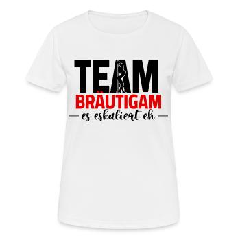 JGA team bräutigam - es eskaliert eh - Frauen T-Shirt atmungsaktiv - Weiß - Vorne - AI Model Female 172 dark (172cm)