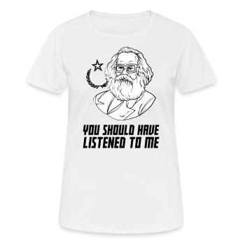 Lustiger Sozialistischer Spruch über Sozialismus! - Frauen T-Shirt atmungsaktiv - Weiß - Vorne - AI Model Female 172 dark (172cm)