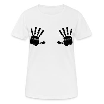 Hands - Boobs - Tits - Women's Breathable T-Shirt - white - Front - AI Model Female 172 dark (172cm)