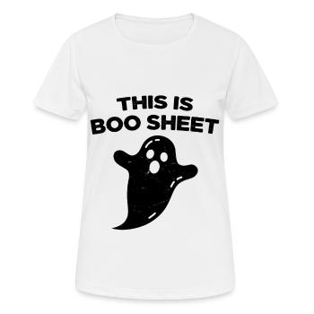 Hier ist das Boo Halloween Humor Blatt - Frauen T-Shirt atmungsaktiv - Weiß - Vorne - AI Model Female 172 dark (172cm)