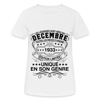 Les Légendes Sont Nées En Décembre 1933 Cadeau - T-shirt respirant Femme - blanc - Devant - AI Model Female 172 dark (172cm)