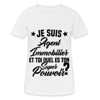 Super Agent Immobilier Humour Cadeau - T-shirt respirant Femme - blanc - Devant - AI Model Female 172 dark (172cm)