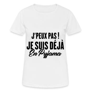 J'peux pas Je suis déjà en Pyjama - T-shirt respirant Femme - blanc - Devant - AI Model Female 172 dark (172cm)