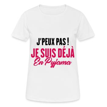 J'peux pas Je suis déjà en Pyjama - T-shirt respirant Femme - blanc - Devant - AI Model Female 172 dark (172cm)