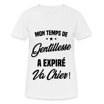 Mon temps de gentillesse a expiré Humour - T-shirt respirant Femme - blanc - Devant - AI Model Female 172 dark (172cm)