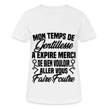 Mon temps de gentillesse a expiré - T-shirt respirant Femme - blanc - Devant - AI Model Female 172 dark (172cm)
