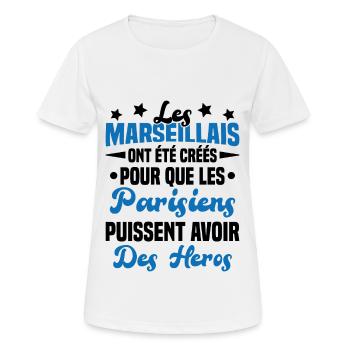 Les marseillais ont été créés pour les parisiens - T-shirt respirant Femme - blanc - Devant - AI Model Female 172 dark (172cm)
