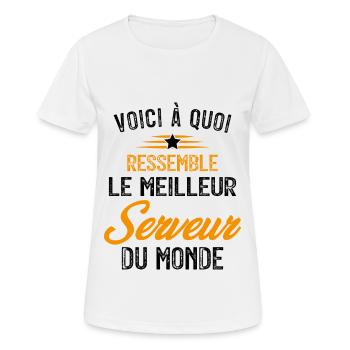 Voici à quoi ressemble le meilleur Serveur - T-shirt respirant Femme - blanc - Devant - AI Model Female 172 dark (172cm)