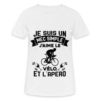 Je suis un Mec Simple j'aime Le Vélo Et L'apéro - T-shirt respirant Femme - blanc - Devant - AI Model Female 172 dark (172cm)