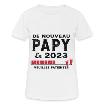 De Nouveau Papy en 2023 Cadeau Futur Papy - T-shirt respirant Femme - blanc - Devant - AI Model Female 172 dark (172cm)