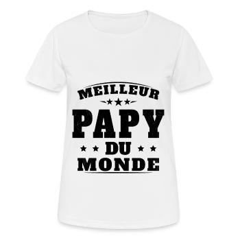 Meilleur Papy du Monde Humour Cadeau Nouveau Papy - T-shirt respirant Femme - blanc - Devant - AI Model Female 172 dark (172cm)