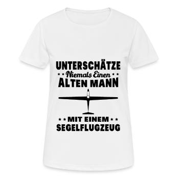 Alter Mann mit Segelflugzeug | Segelfliegen - Frauen T-Shirt atmungsaktiv - Weiß - Vorne - AI Model Female 172 dark (172cm)