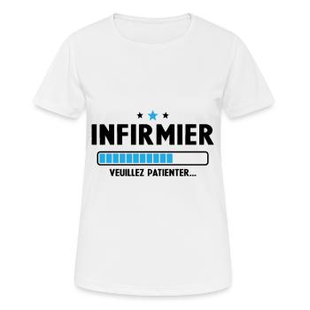 Infirmier veuillez patienter - T-shirt respirant Femme - blanc - Devant - AI Model Female 172 dark (172cm)