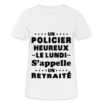 un policier heureux le lundi s'appelle un retraité - T-shirt respirant Femme - blanc - Devant - AI Model Female 172 dark (172cm)